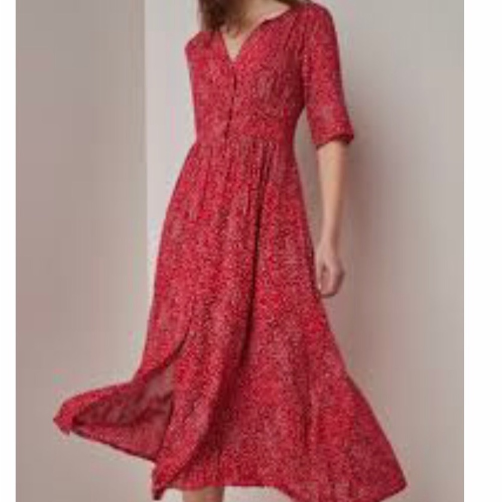 Ba&ash new tags red white print  rayon midi dress sz2